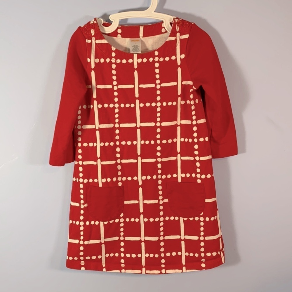 Gymboree size 7 wide neck 3/4 sleeves shift dress red white mod plaid Holiday